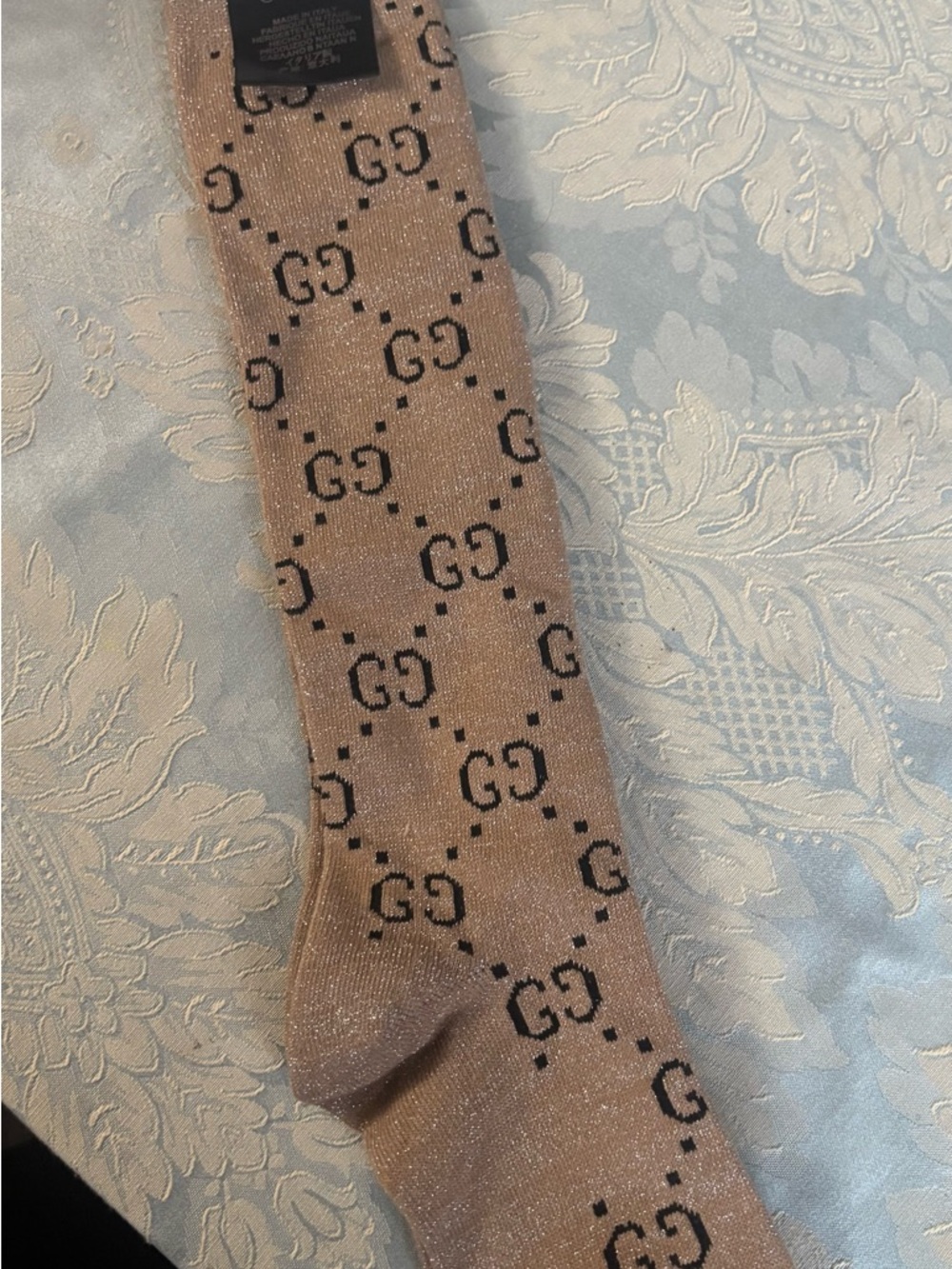 Gucci Brown Beige  Sparkle Logo Crew Socks - Picture 2 of 4